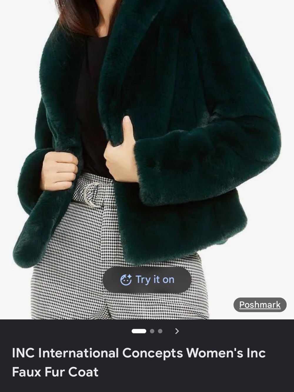 INC International Concepts Forest Green Faux Fur Cropped Jacket